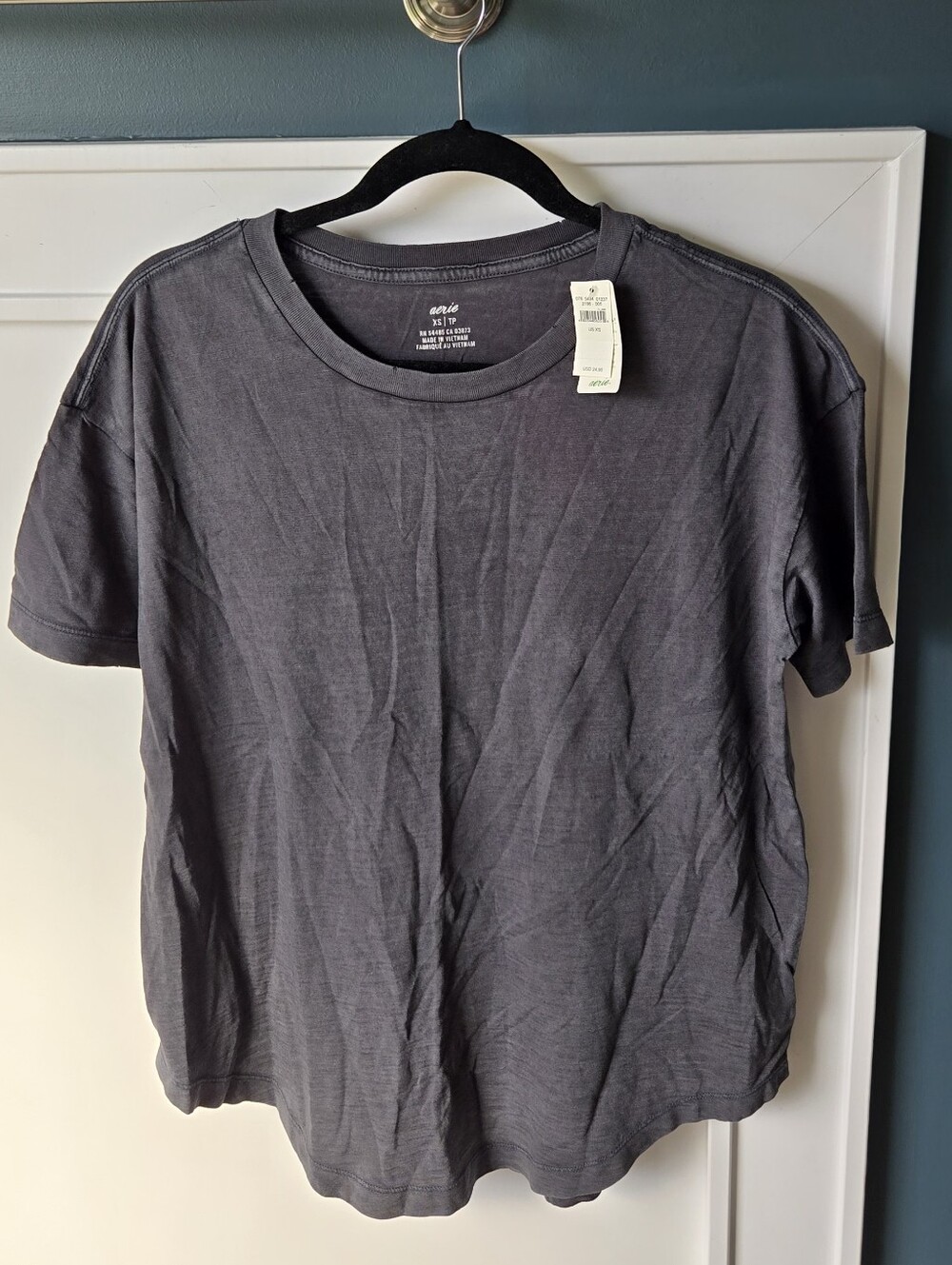 aerie Women's Short-Sleeve Crewneck Tee in Charcoal